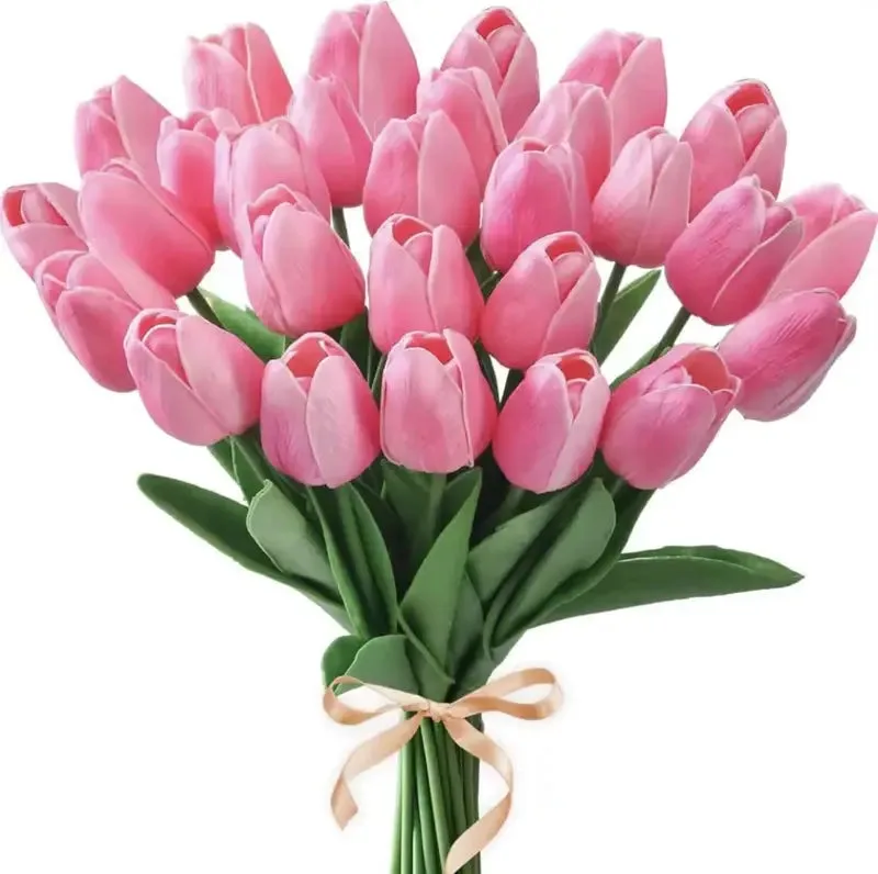 10Pcs hot pink Artificial Flower Realistic Touch Tulip (USA Express Delivery)