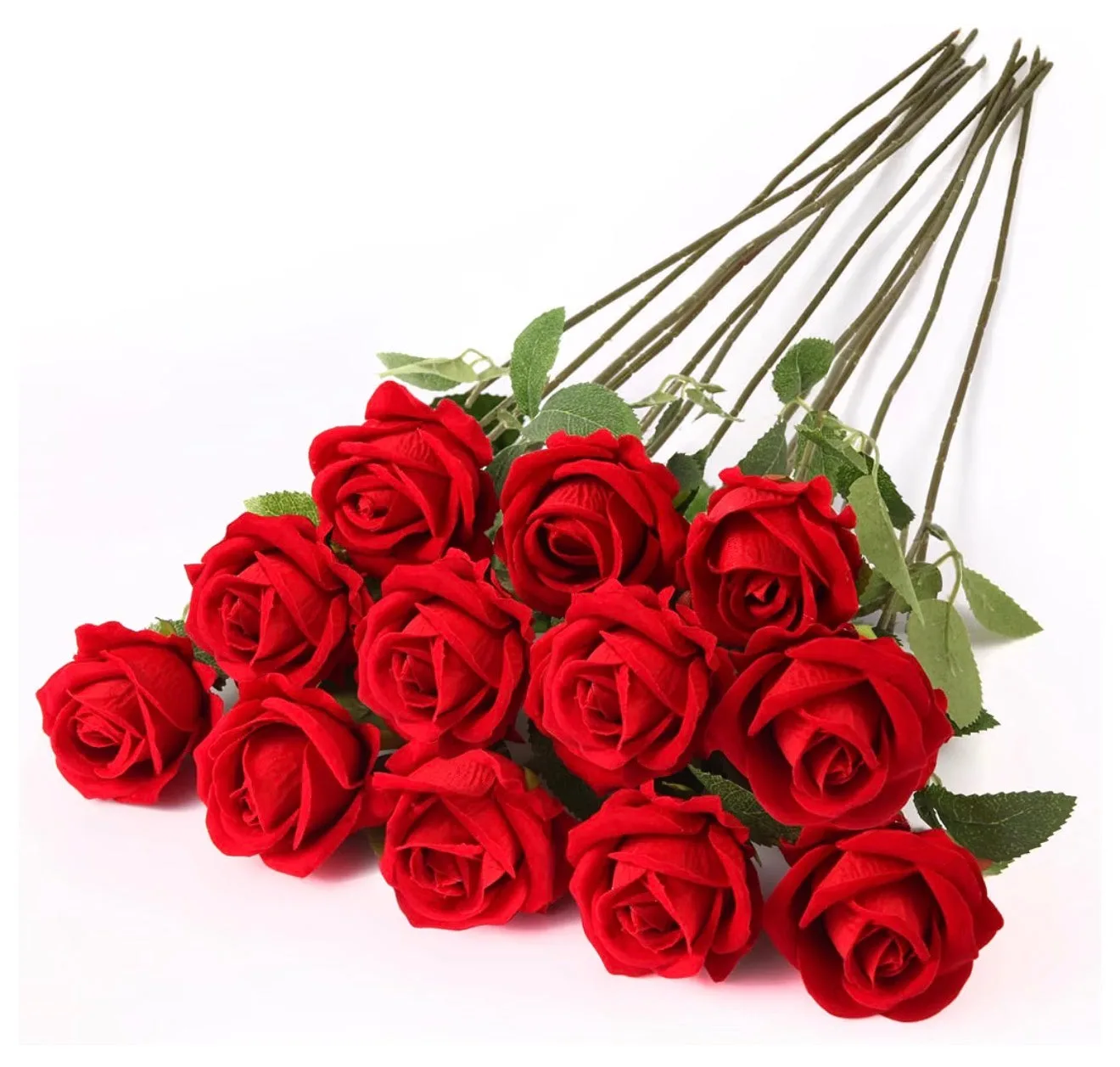 12PCS Realistic Red Silk Roses Bouquet, Artificial Flowers