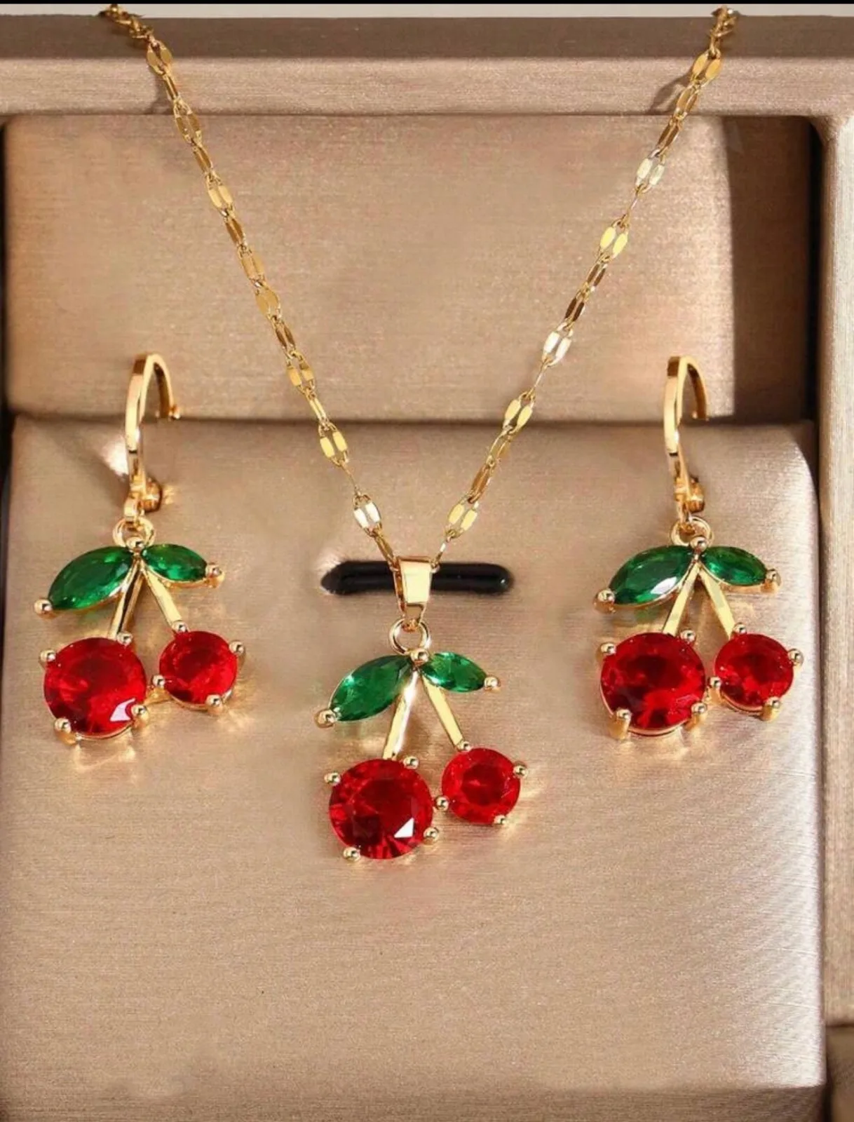 1pc Women's Cherry Fruit Jewelry Set: 1 Necklace, 1 Pair Earrings