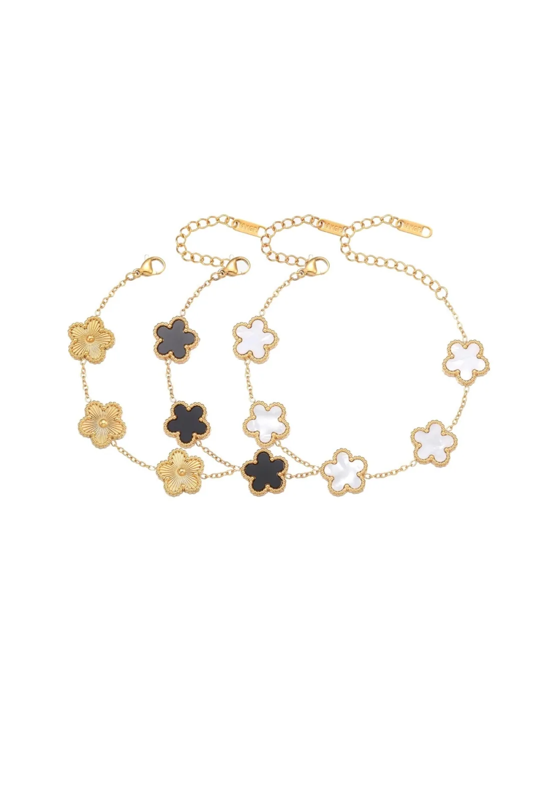 3Pcs 18K Gold Plated Flower Lucky 4 Leaf Link Bracelet Jewelry Gift for Women Van Cleef ( Usa Express)