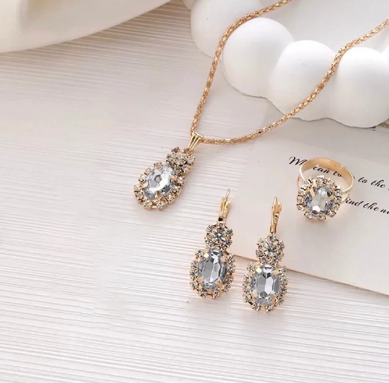 3Pcs Oval Cut Cubic Zirconia Jewelry Set Gift for Her ( Standard Delivery )