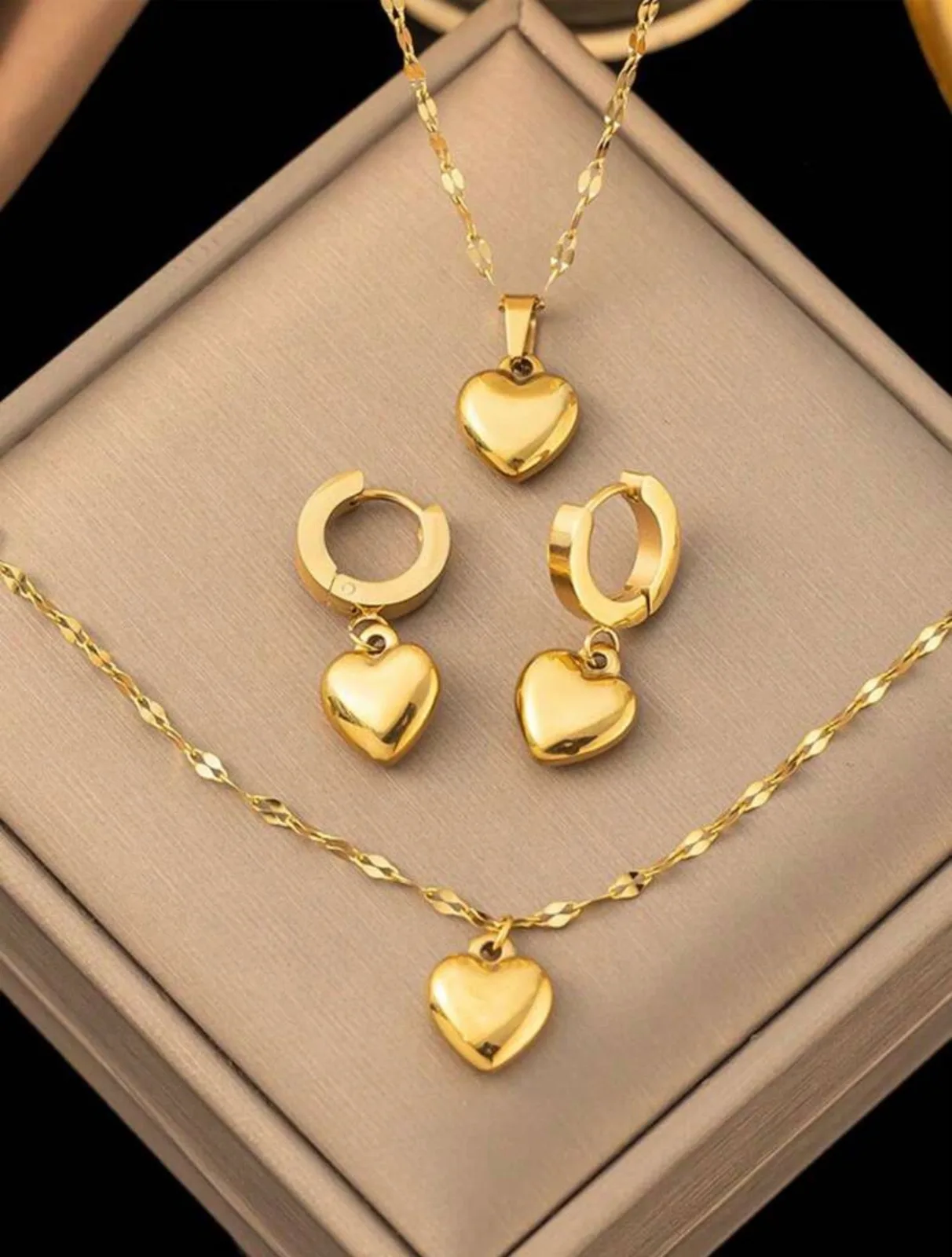 4pcs Stainless Steel Jewelry Set Includes Necklace, Earrings