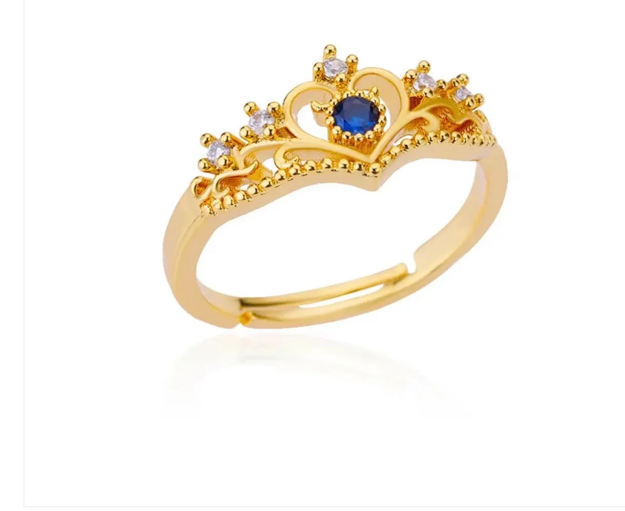 Blue Zircon Crown Adjustable Rings for Women ( Standard Delivery )
