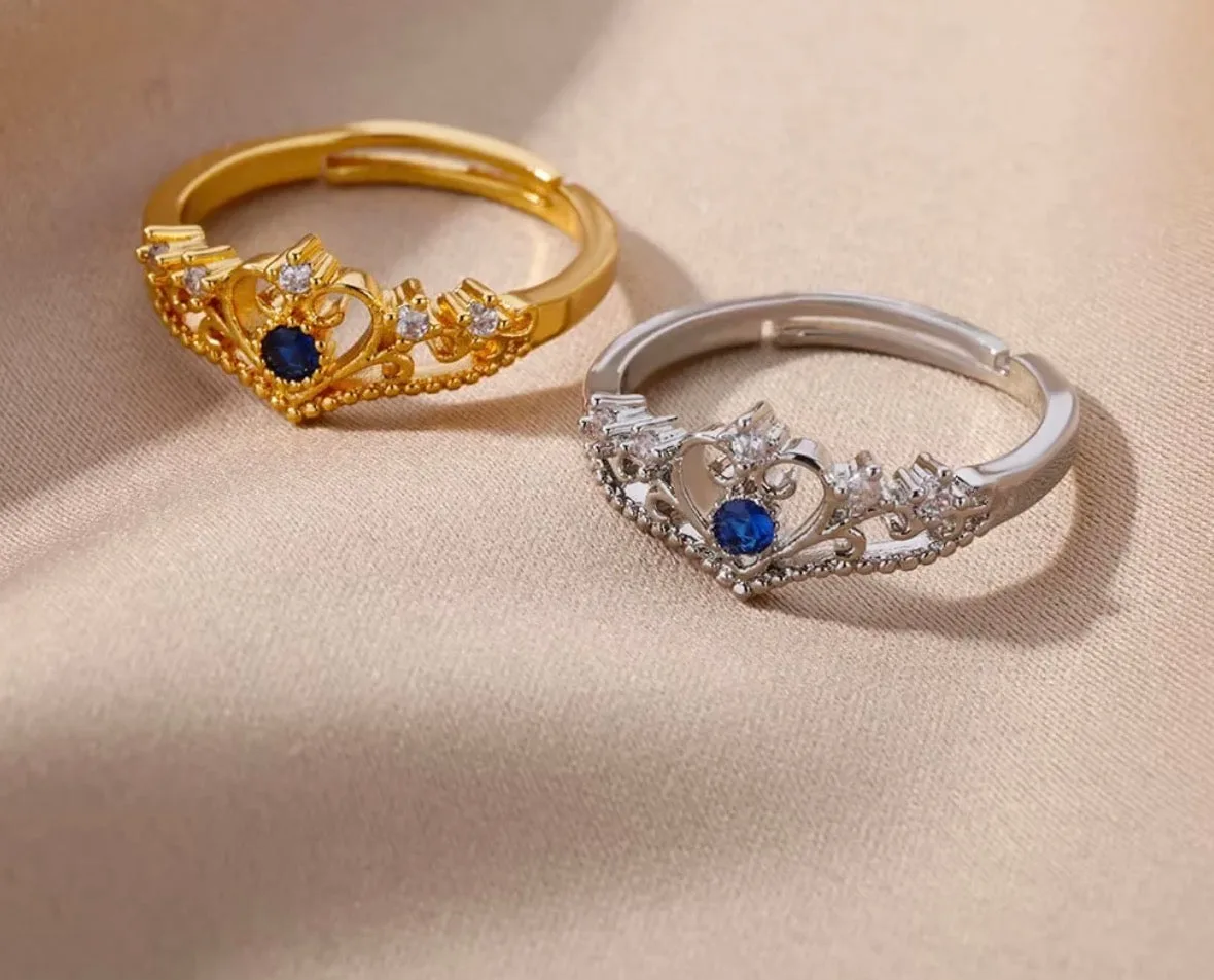 Blue Zircon Crown Adjustable Rings for Women ( Standard Delivery )