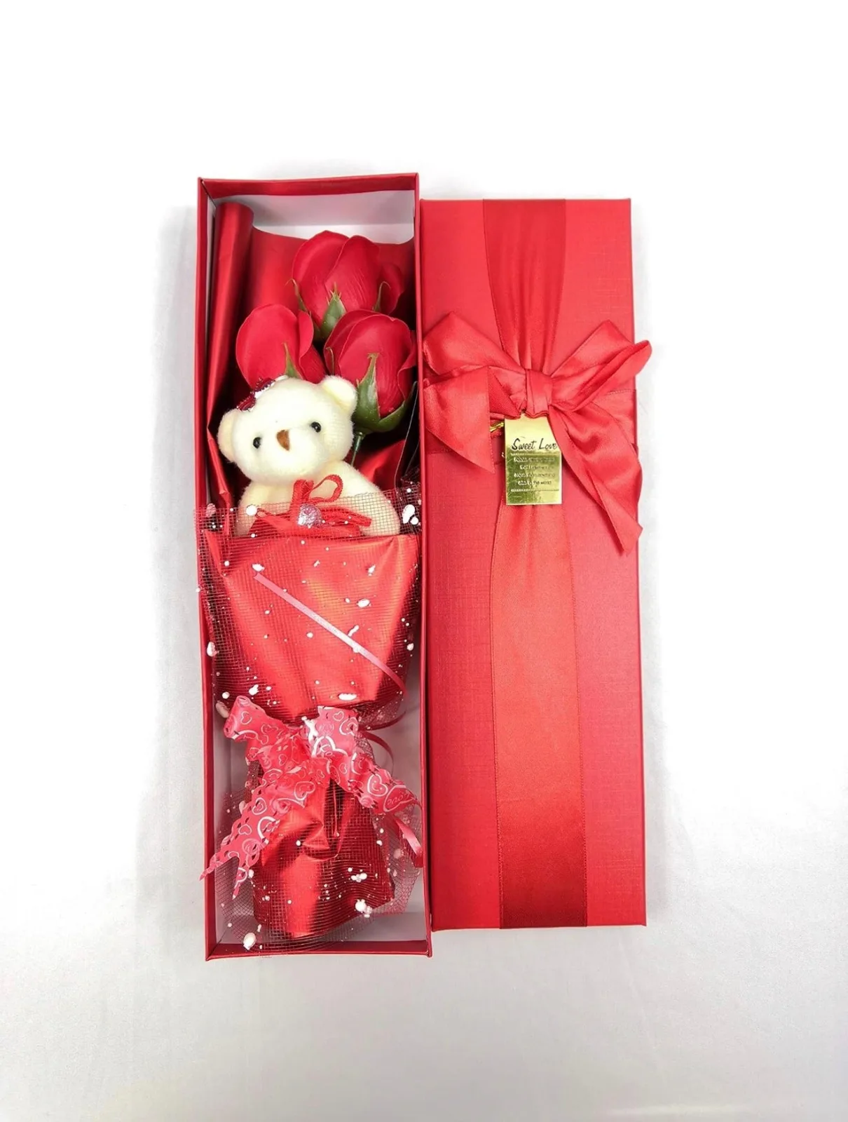 Eternal Roses Gift Box, Artificial Flowers,mini teddy Bouquet ( Usa Express )