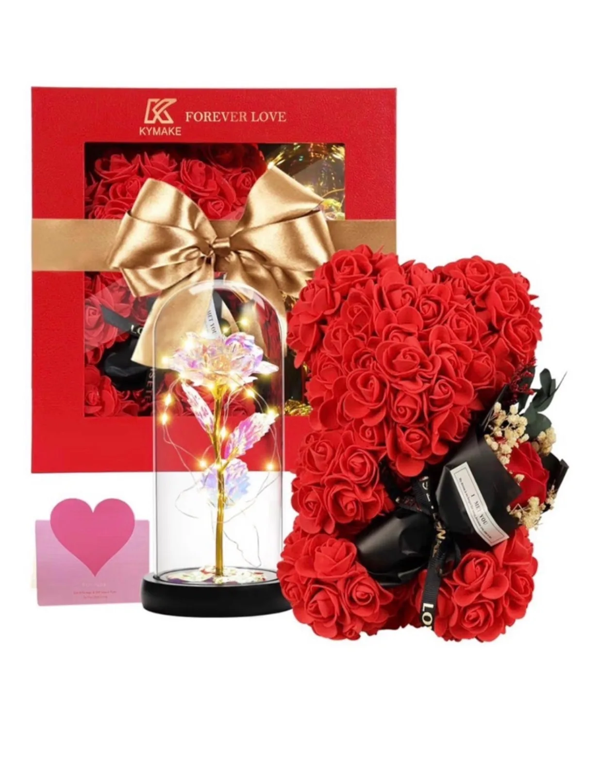 Gift for her rose teddy,glass flower