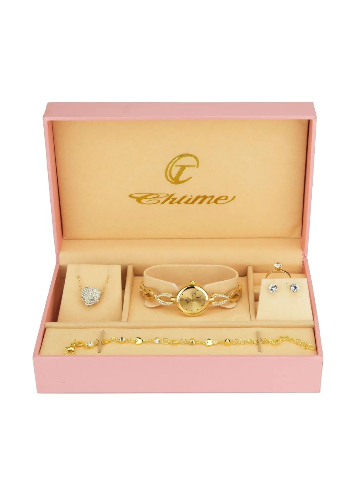 Gift Set Women's Watch gold- jewelry Set- Necklace-Ring- Earrings - Band