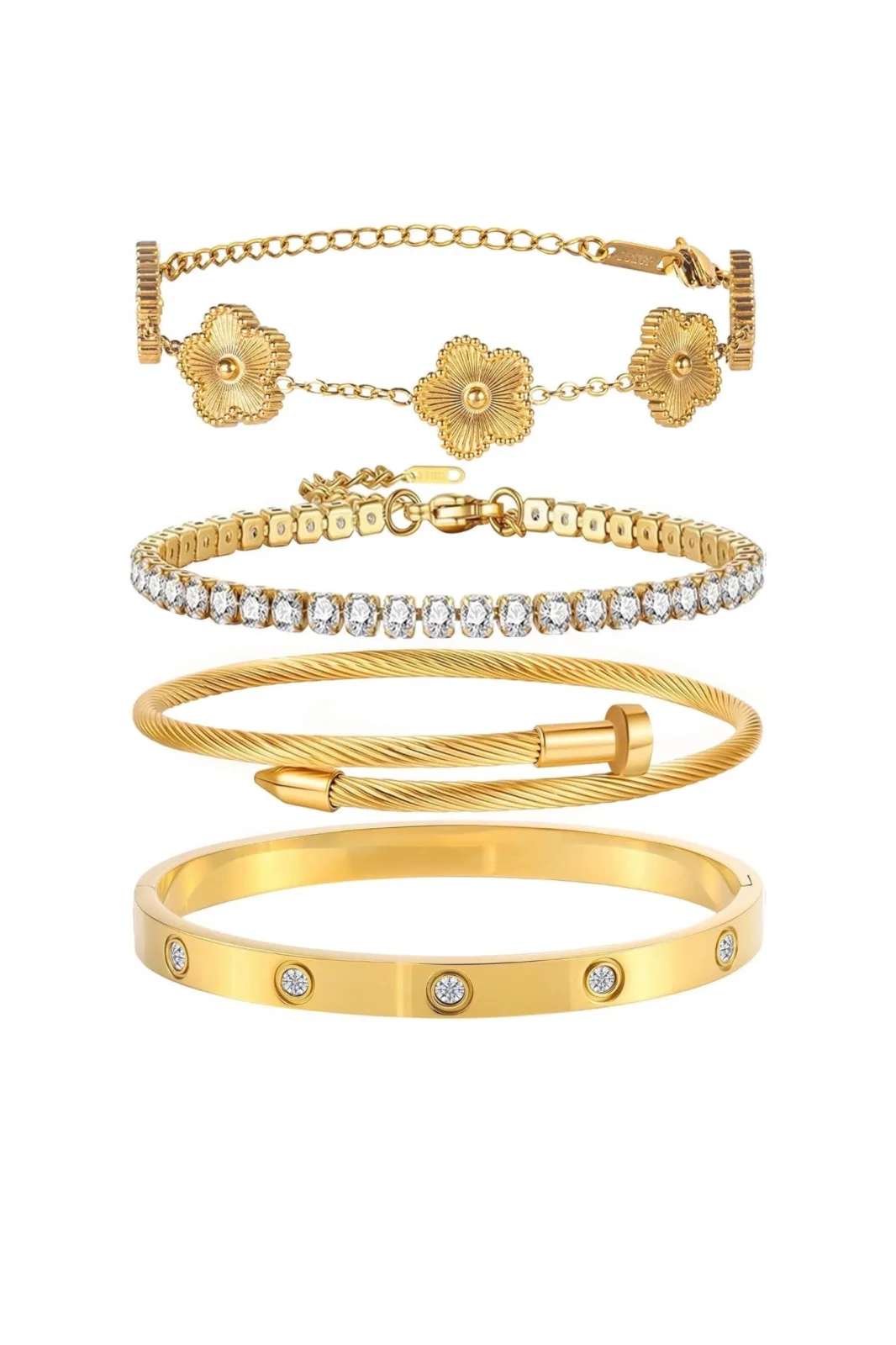 Bangle Bracelet Set for Women Stackable Lucky Floral Adjustable Tennis Bracelet Non Tarnish Gift Jewelry ( Usa Express)