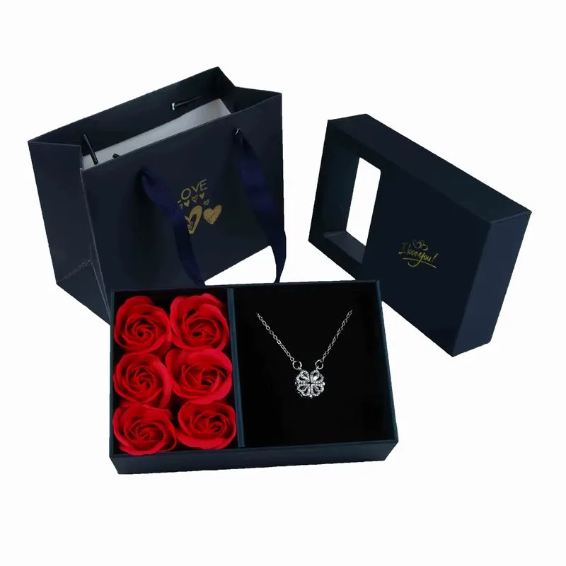 Rose Flower with Necklace and Free Jewelry Box ( Standard Delivery )