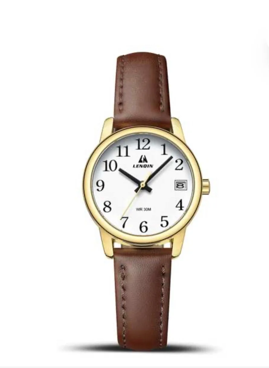 Lady brown waterproof leather watch