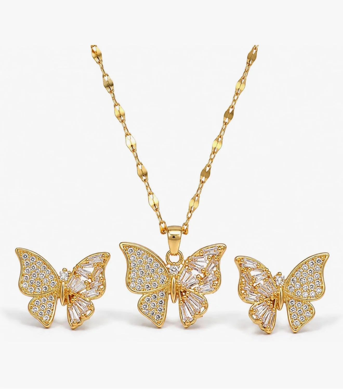 Plated Butterfly Necklace and Earrings Set for Women