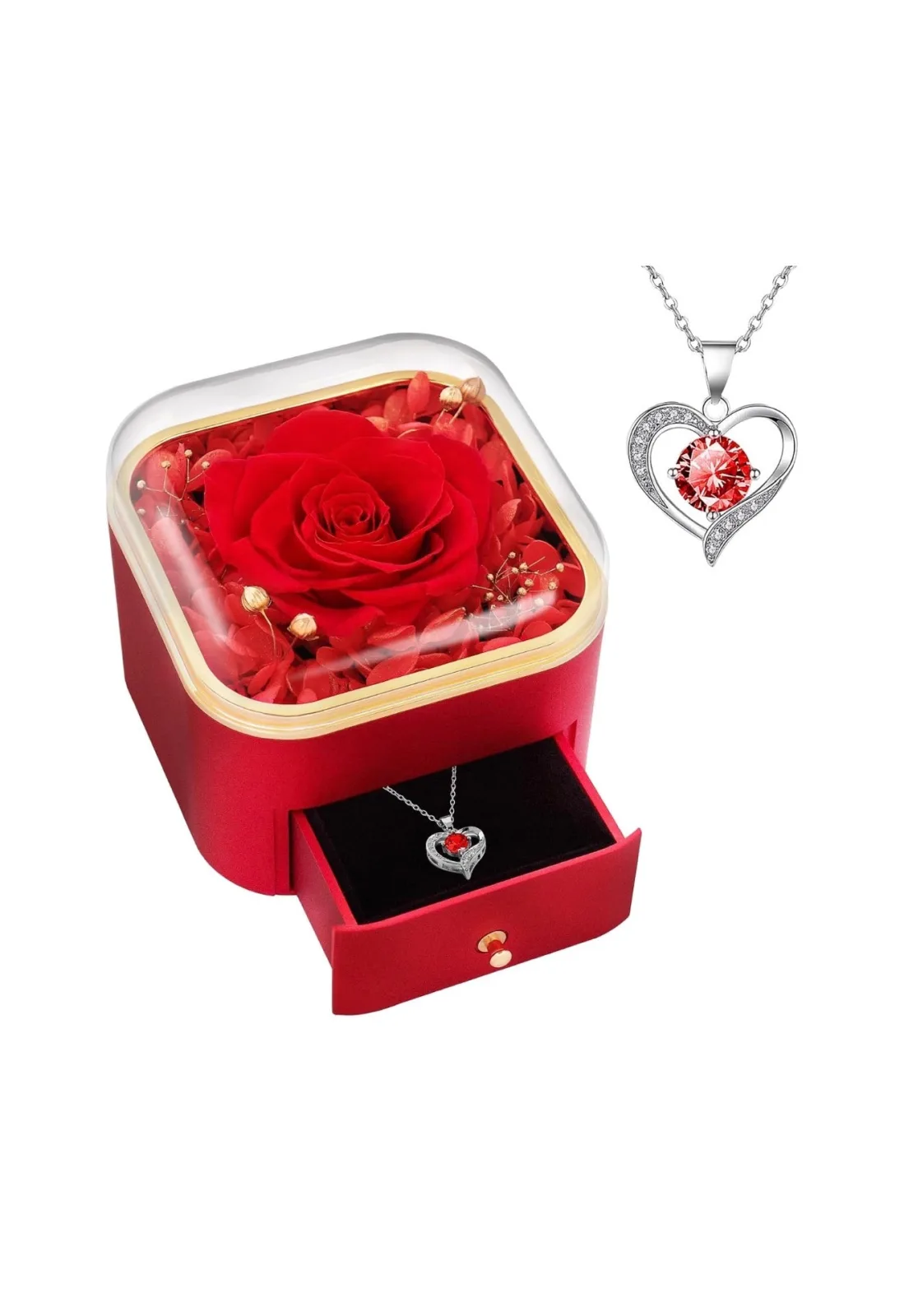 Preserved Real Rose with  Necklace Eternal Roses Forever Flowers for Delivery ( Standard Delivery)