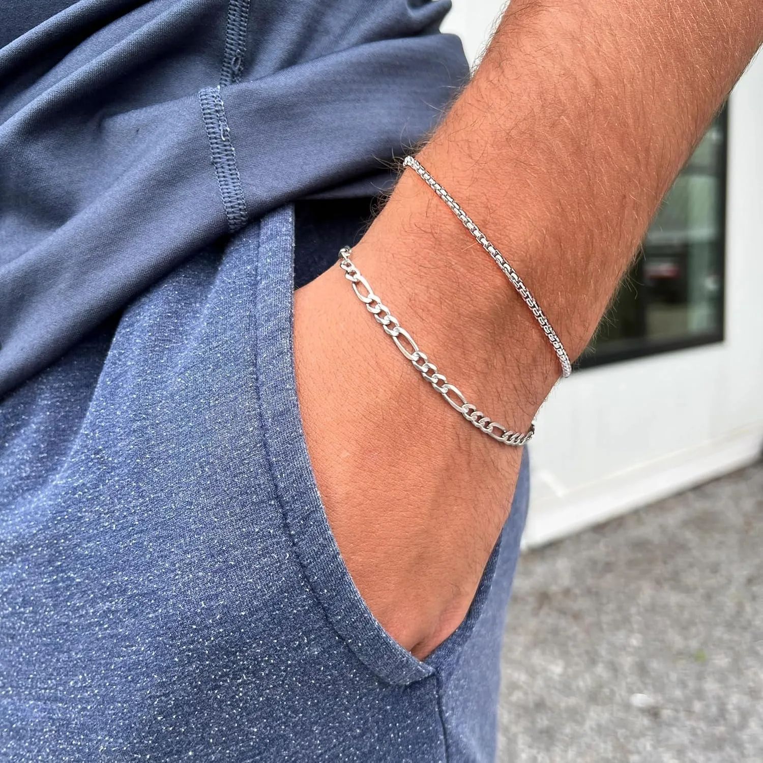 Silver Layered Chain Bracelets for Men ( Usa Express )