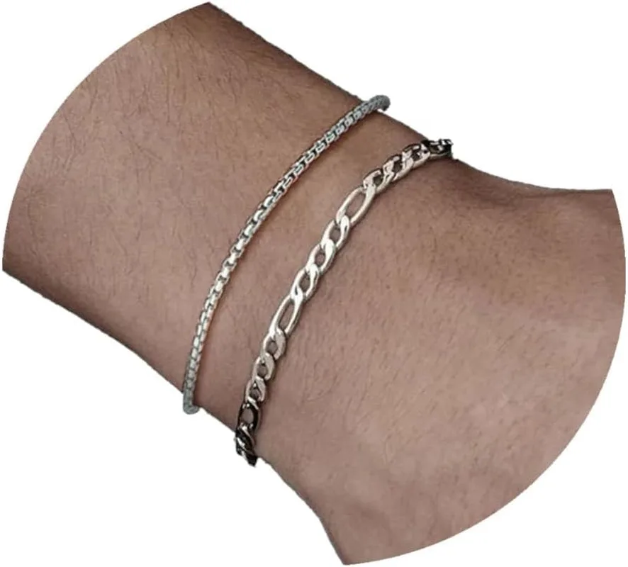 Silver Layered Chain Bracelets for Men ( Usa Express )
