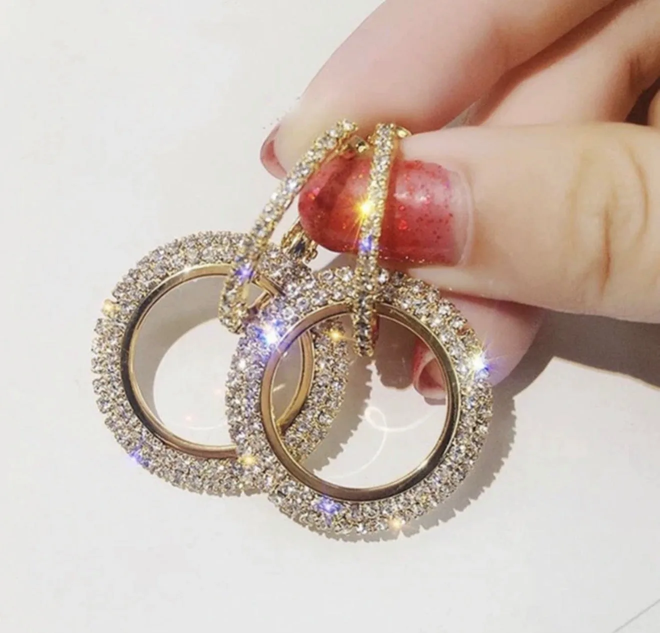Women's Fashion Jewelry Gold Rose Gold & Silver Rhinestone Hoop Earrings  (Standard Delivery)
