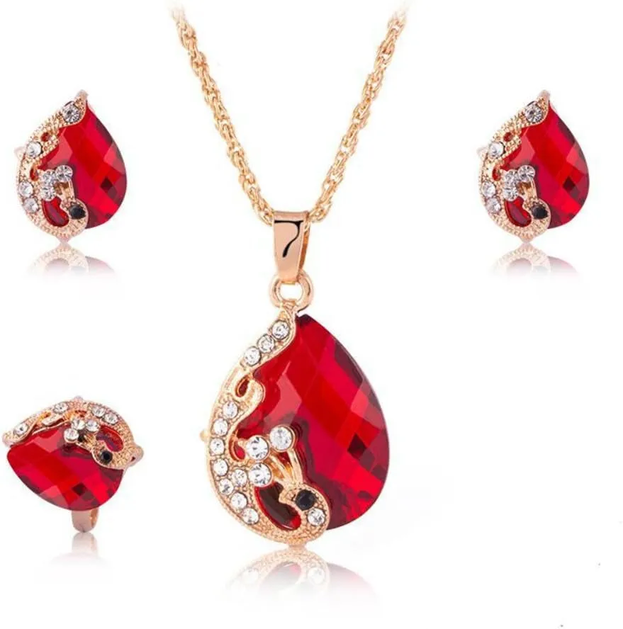Teardrop Crystal Jewelry Set (Red) ( Usa Express )